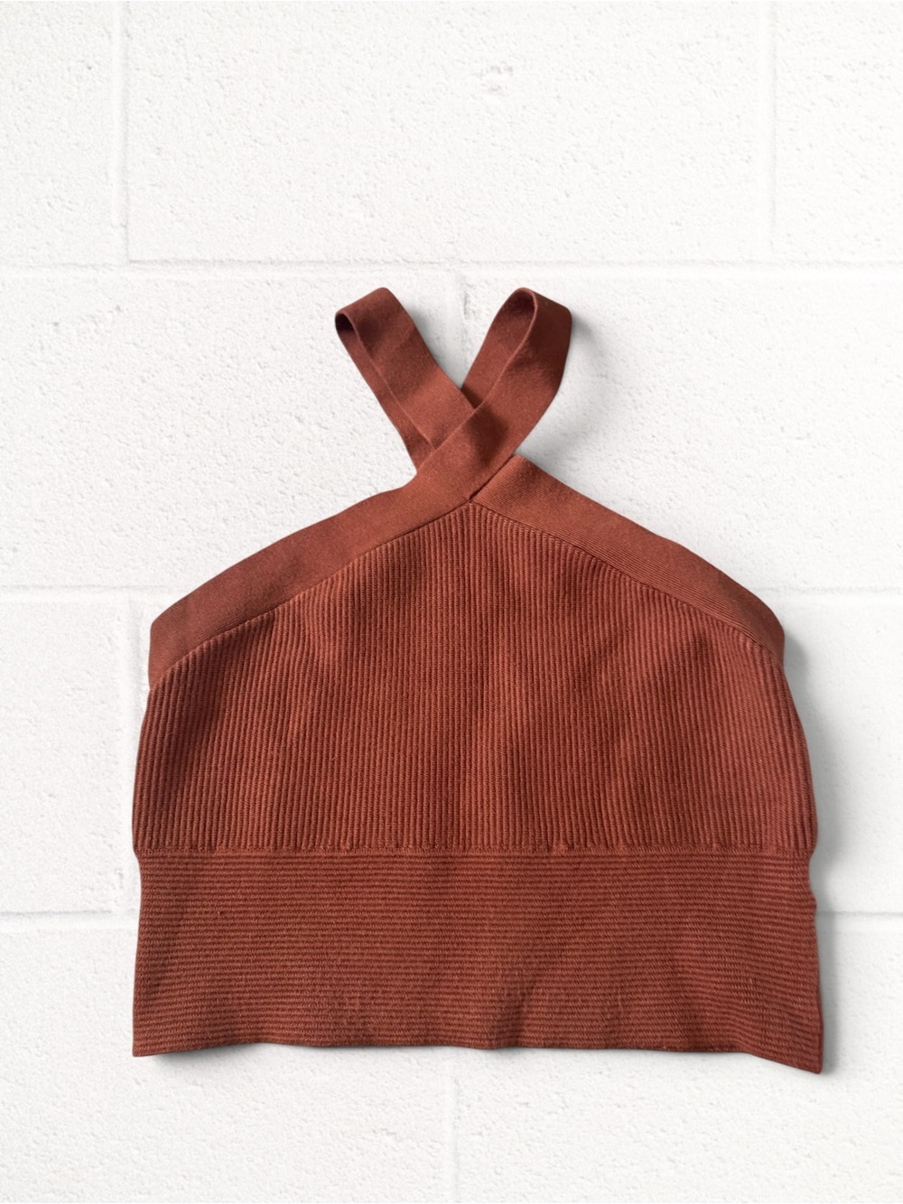 Abercrombie & Fitch Brown Ottoman Halter Cropped Ribbed Tank Top, XL - Picture 5 of 7
